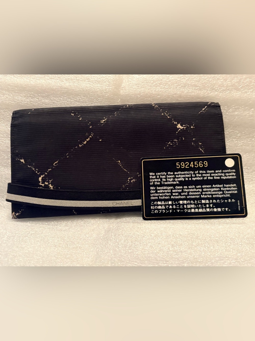 CHANEL Vintage Travel Line Wallet Black Nylon Jacquard Red Interior Auth Card